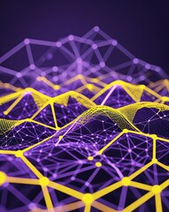 Poster - Yellow and purple digital mesh network abstract tech concept background