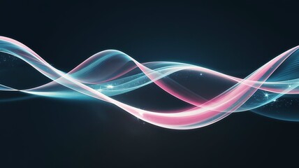 Poster - Abstract Blue Waves with Light and Flowing Lines