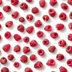Poster - ripe raspberries lying on a white background, forming a diagonal pattern, ideal for food related pro
