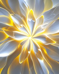 Poster - Yellow and white radiant flower like shapes with glowing effects abstract nature concept background