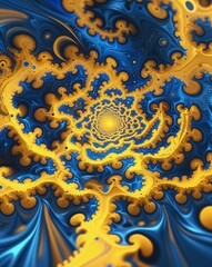 Aufkleber - Blue and yellow digital fractals abstract tech concept background