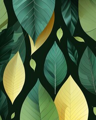 Poster - Dark green and light yellow geometric leaf shapes abstract nature concept background
