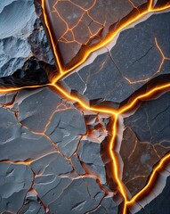 Wall Mural - Gray and brown stone slabs glowing with soft glowing veins abstract stone rocks nature concept background