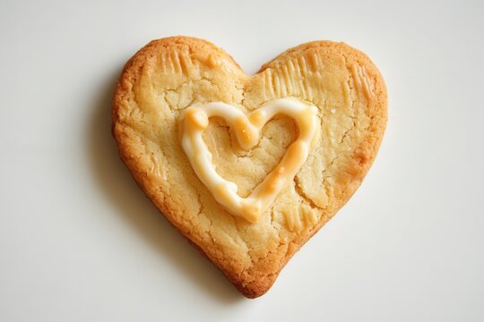 An solitary cookie in the form of a heart on a white backdrop. Generative Ai