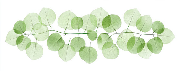 Aufkleber - A delicate branch adorned with rounded green leaves, arranged symmetrically, creating a serene and natural aesthetic.