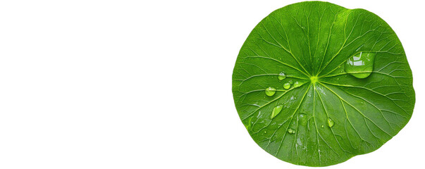 Poster - A vibrant green leaf with water droplets, showcasing a natural, fresh appearance.