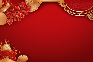 Poster - elegant red background with gold floral decorations, perfect for chinese new year themed designs