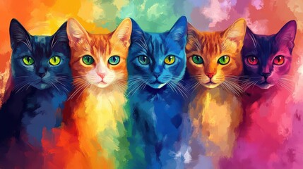 Naklejka na meble Colorful Cat Portraits in Vibrant Rainbow Hues