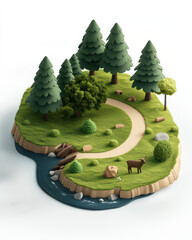 Poster - A whimsical, miniature landscape featuring trees, a winding path, and a river, evoking a peaceful and serene natural environment.