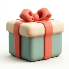 Poster - Vibrant gift box with orange ribbon wrapped around pale blue and beige present for festive celebrations