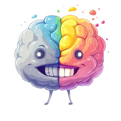 Aufkleber - A whimsical illustration of a split brain character smiling, depicting creativity and positive energy.