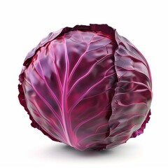 Wall Mural - Ripe red cabbage with vibrant purple leaves, isolated on a white background, creating a striking image of healthy, fresh produce