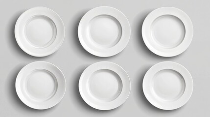 set of nine isolated white porcelain plates vector mockup in a realistic style on transparent background dining set of round dishes in different angles convenient templates for your food demonstration