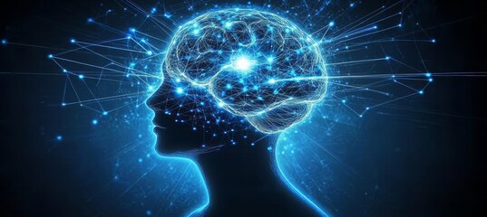 Poster - Human Brain, Network Connections, Intelligence, Neural Network, And Cognitive Processes Concept.
