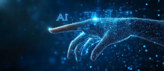 Aufkleber - ai futuristic hand interacting with digital data.