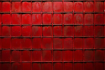 Poster - Red painted metal grid forming a square pattern, ideal for backgrounds and textures