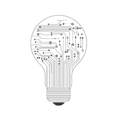 Poster - An illustration depicts a lightbulb formed from a circuit board symbolizing technological innovation and bright ideas.