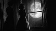 © paryati - Silhouettes of Women Gazing at a Gigantic Moon Through a Window at Night