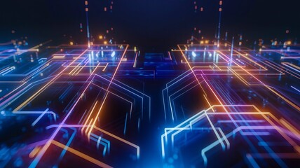 Poster - Glowing futuristic blue light waves in a digital abstract background
