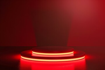 Poster - red illuminated podium radiating sophistication, perfect for showcasing achievements in a prestigiou