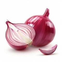 Poster - Fresh red onion, showcasing a whole bulb alongside a halved portion and a single segment, emphasizing vibrant color and texture