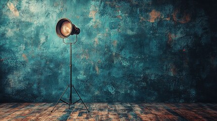Poster - Studio spotlight on textured teal wall.