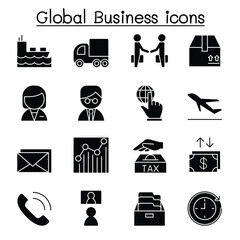 Wall Mural - Global Business icon set in thin line style