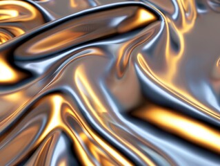 Flowing metallic textures digital art abstract design futuristic environment close-up view visual aesthetics