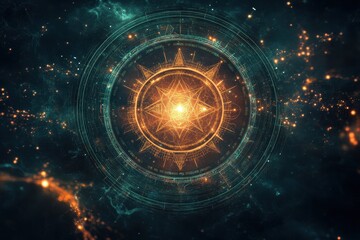 Poster - neural network forming ancient symbols .