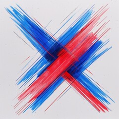 Wall Mural - A crisscrossing lines shape art blue and red flat design simple line hand drawing on plain white background