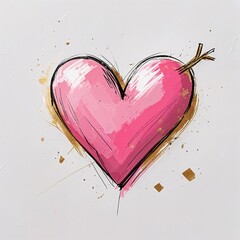 Sticker - A heart with a tail shape art pink and gold flat design simple line hand drawing on plain white background