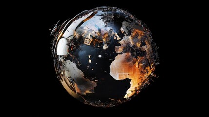 Poster - Abstract digital globe symbolizing global connectivity, featuring a network of connections and floating media content, illustrating the interconnectedness of modern communication technology.