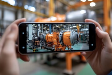 Poster - Smartphone captures industrial machinery in a factory setting.