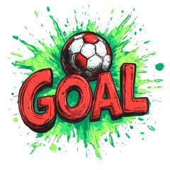 Poster - A vibrant graphic design depicting a soccer ball and the word GOAL amidst a green paint explosion.