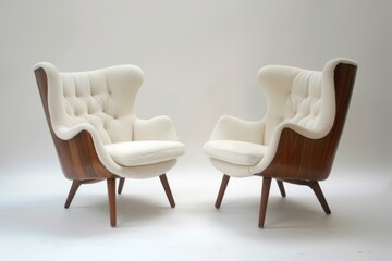 Poster - Two elegant white armchairs creating a cozy atmosphere in a contemporary setting, perfect for relaxation