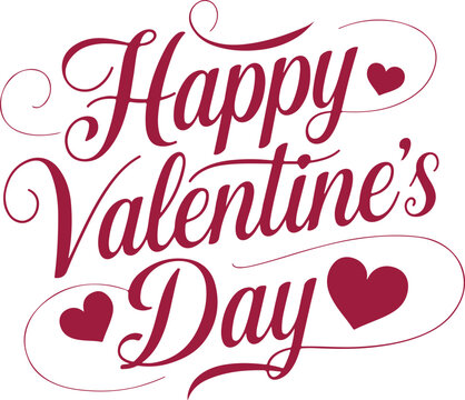 Blissful Valentine's Day. Manually written calligraphic lettering with hearts on white foundation.