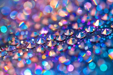 Poster - Macro close up of shiny crystal rhinestones reflecting rainbow bokeh effect creating colorful, sparkling background