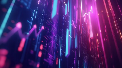 Poster - Abstract digital chart with upward arrows, depicting business growth and success in a futuristic financial market
