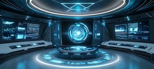 Poster - Futuristic Business Hub with Interactive Displays and Cutting-Edge Technology