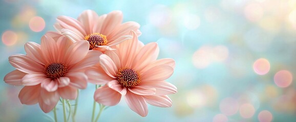 Canvas Print - Three delicate peach blossoms on a bokeh background.