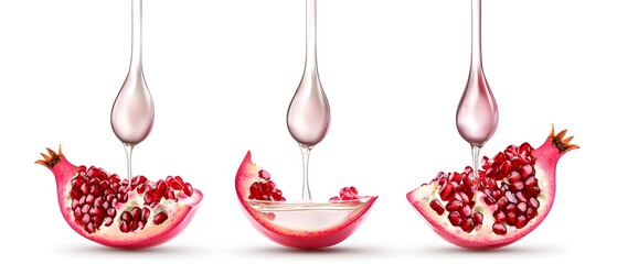 Wall Mural - Three slices of a red fruit with a liquid dripping from it