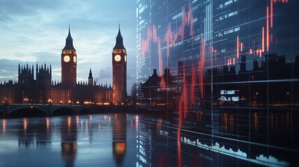Poster - Financial data visualization against a government backdrop