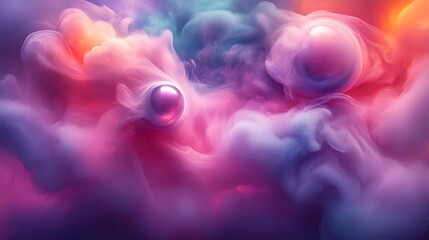 Canvas Print - Abstract Colorful Smoke with Glowing Spheres