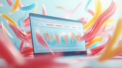 Poster - Abstract web browser page on light background with business chart icons. Online analytics and banking concept. 3D Rendering