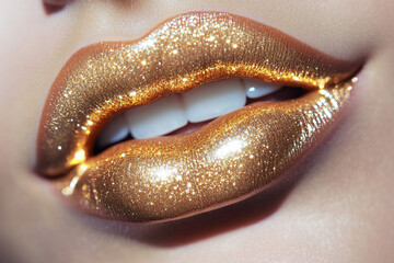 Wall Mural - Shimmering golden lips create a striking beauty statement in this vibrant close-up shot