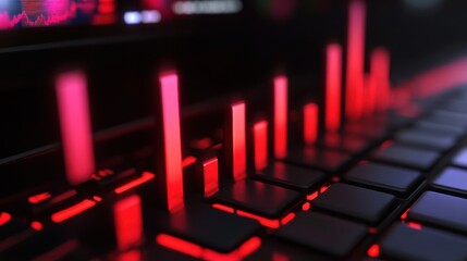 Poster - Digital financial growth graph with ascending red bars on keyboard