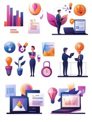 Poster - Successful development icons set. Innovative project, team building, analytical software. Business idea, business briefing, business solutions metaphors. Vector isolated concept metaphor illustration