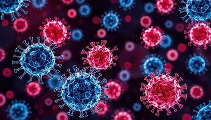 Poster - Microscopic view of viruses illustrating complex structure and potential for widespread transmission