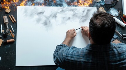 Aufkleber - A comic book artist sketching a dynamic panel with speech bubbles and action scenes
