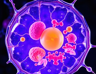 Poster - Abstract cellular structures visualized through vibrant liquid art microscopic world rendered in vivid color